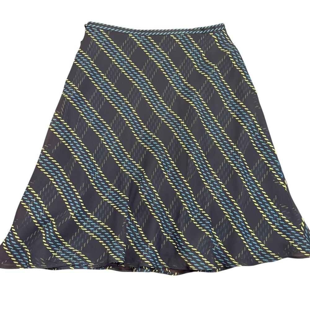 Ann Taylor Women’s navy double layer skirt with bright lime and aqua, Size 8